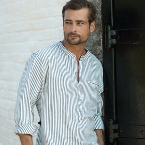 Madda Fella Castaway Shirt Long Sleeve Striped Button Down Cotton Small Coastal
